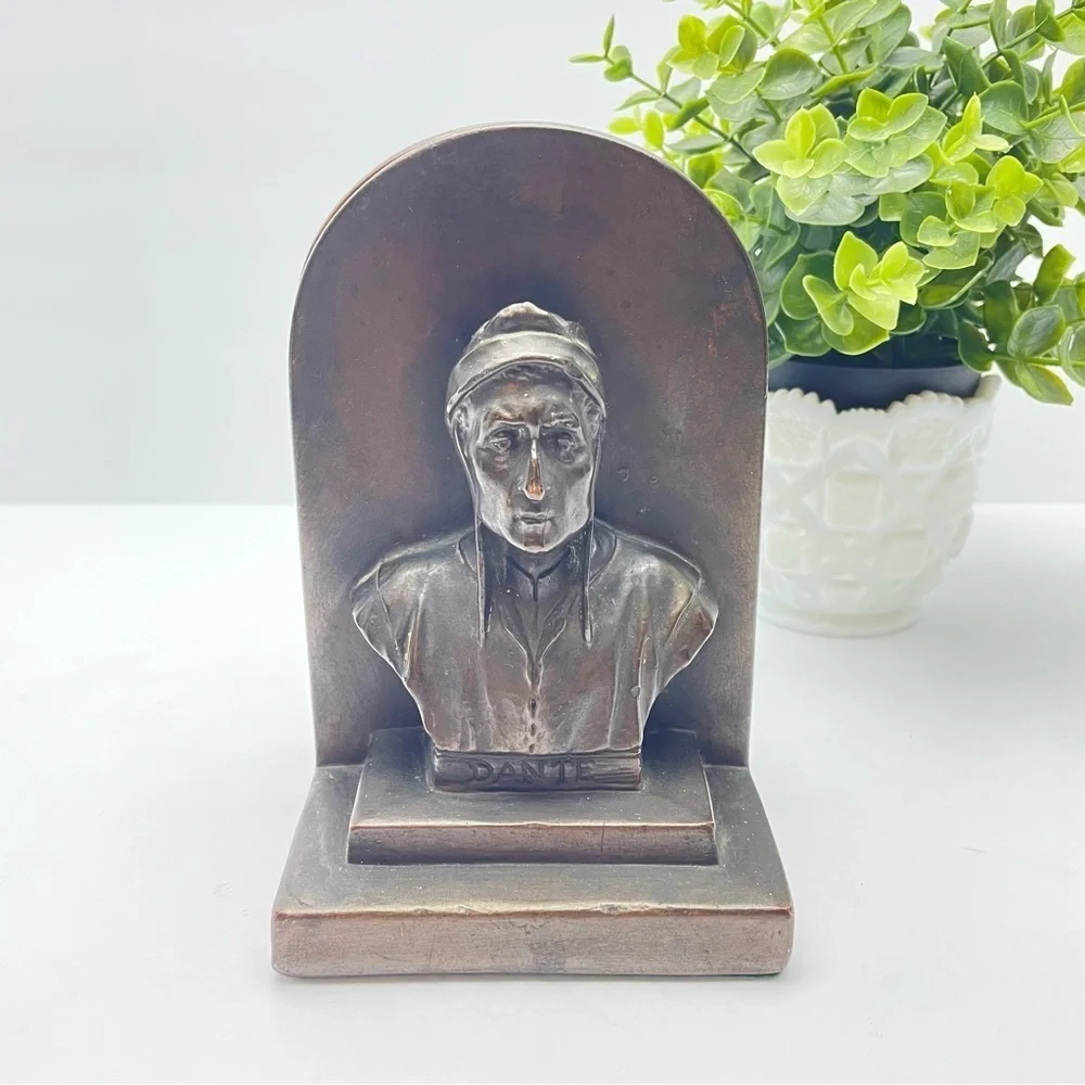 Vintage Antique Sculpture Dante Bronze Bookends - Picture 8 of 12